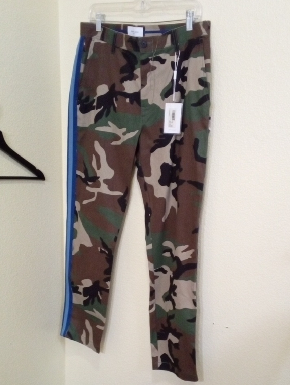 Camo Stretch Chinos with Blue Side Stripe NWT